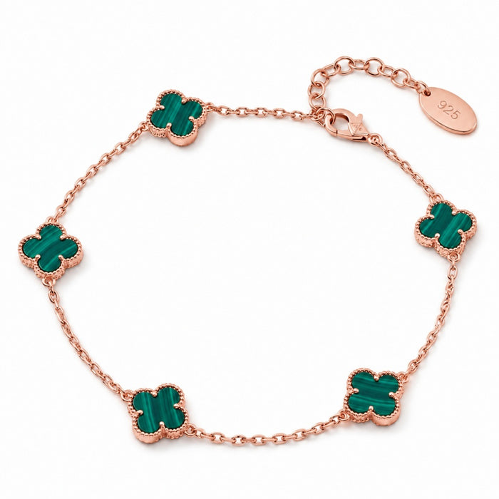 Rose Gold Narukvica sa 5 Zelenih Detelina - Srebro 925