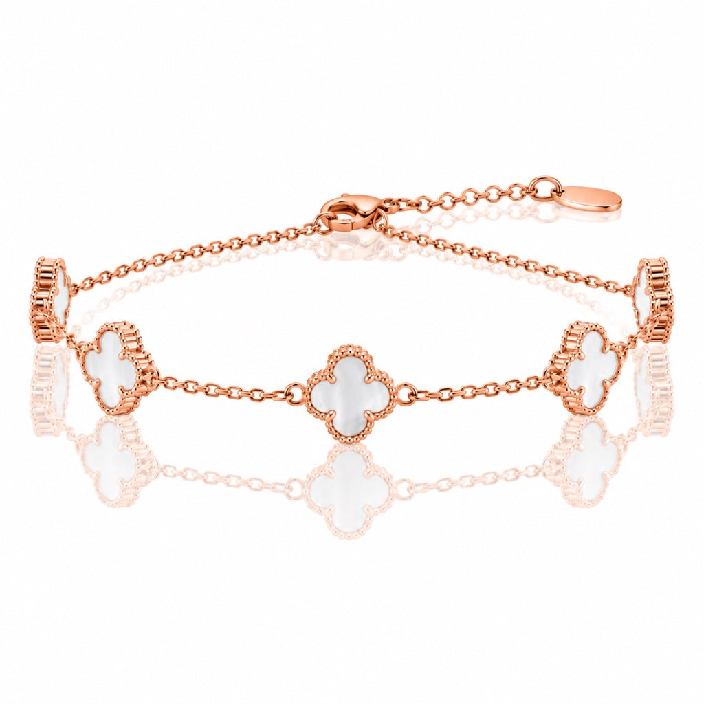 Rose Gold Narukvica sa Pet Belih Detelina - Srebro 925