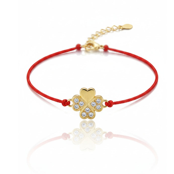 Crveni Konac Detelina sa Cirkonima Gold - Srebro 925