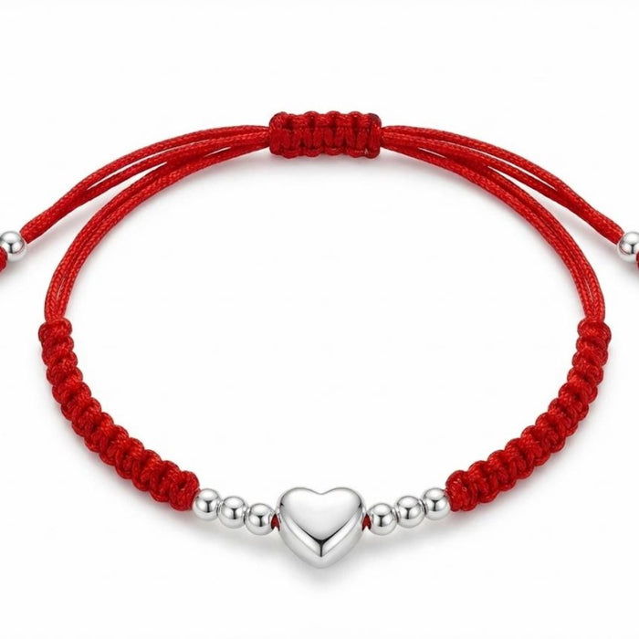 Narukvica Crveni Konac Pleteno Srce - Srebro 925