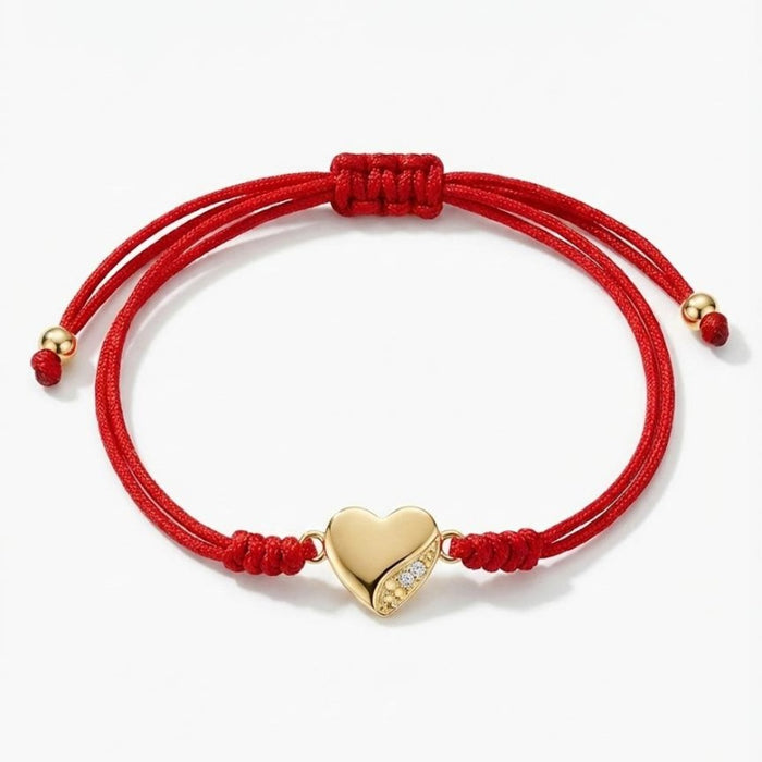 Narukvica Crveni Konac Pozlaćeno Srce sa Cirkonima - Srebro 925
