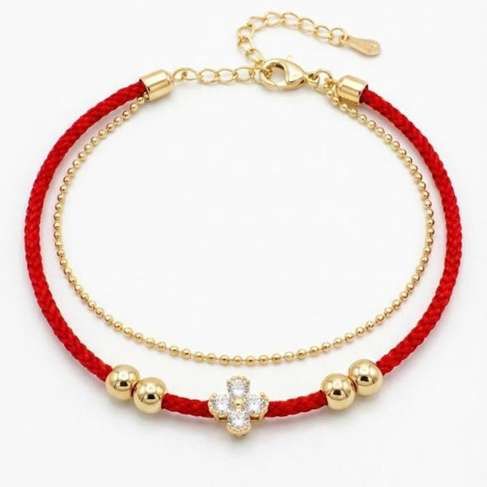 Dvoslojna Narukvica Crveni Konac & Pozlata - Srebro 925