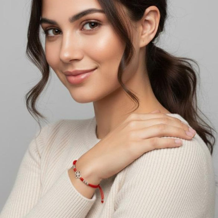 Narukvica Crveni Konac Detelina - Srebro 925