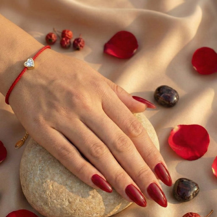 Narukvica Crveni Konac Srce - Srebro 925 (Pozlata)