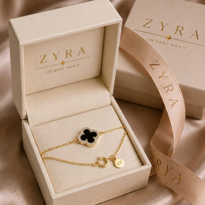 Gold narukvica Detelina Onyx Sparkle - Srebro 925
