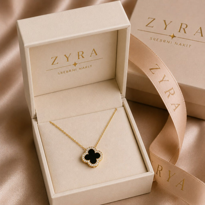 Crna ogrlica Detelina Onyx Sparkle Gold - Srebro 925