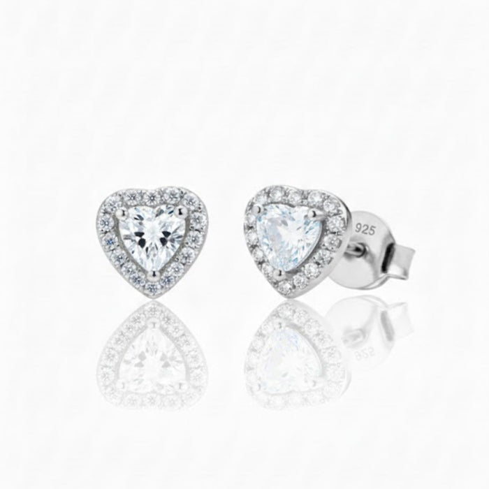 Srebrne Minđuše Srce Halo Sparkle - Srebro 925