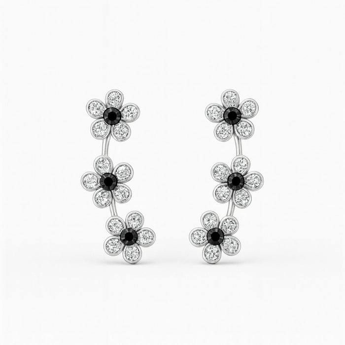 Minđuše Penjalice - Cvetovi sa Crnim i Belim Cirkonima