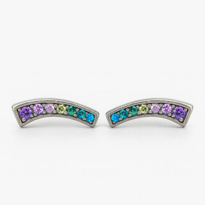 Srebrne Minđuše Luk Sa Višebojnim Cirkonima