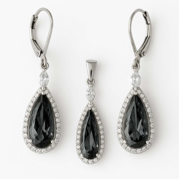 Viseće Minđuše i Privezak - Crni Kristal u Suzi