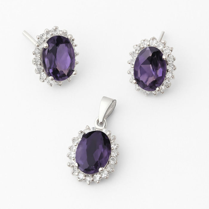 Minđuše i Privezak - Ljubičasti Kristal