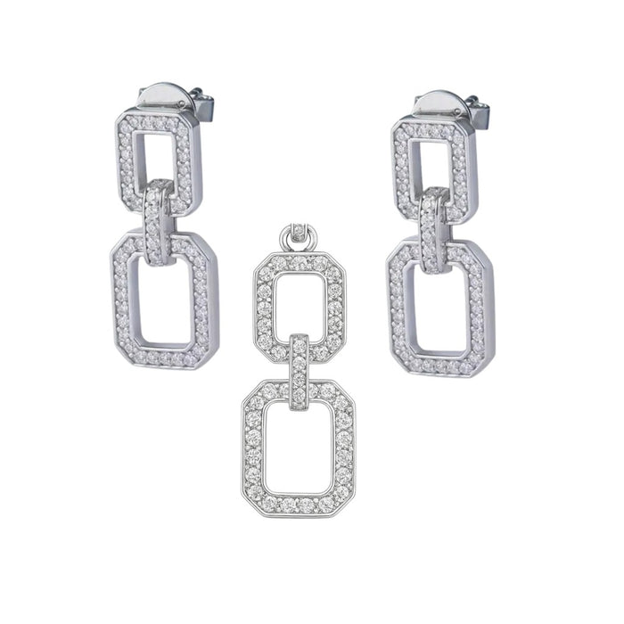 Komplet Minđuše i Privezak Geometrijski Lanac - Srebro 925