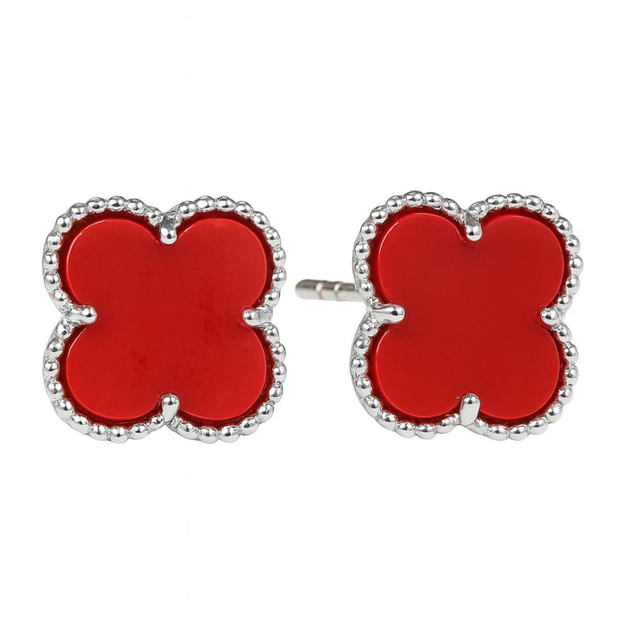 Minđuše Detelina Crvene - Van Cleef Srebro 925