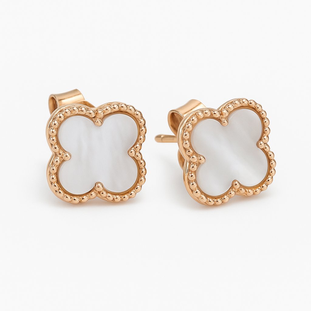Minđuše Detelina Bele - Rose Gold Srebro 925