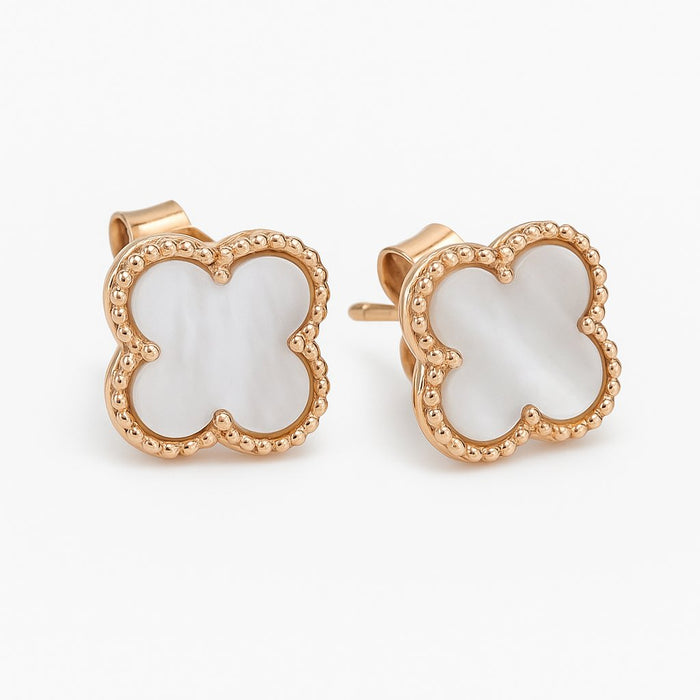 Minđuše Detelina Bele - Van Cleef Rose Gold Srebro 925