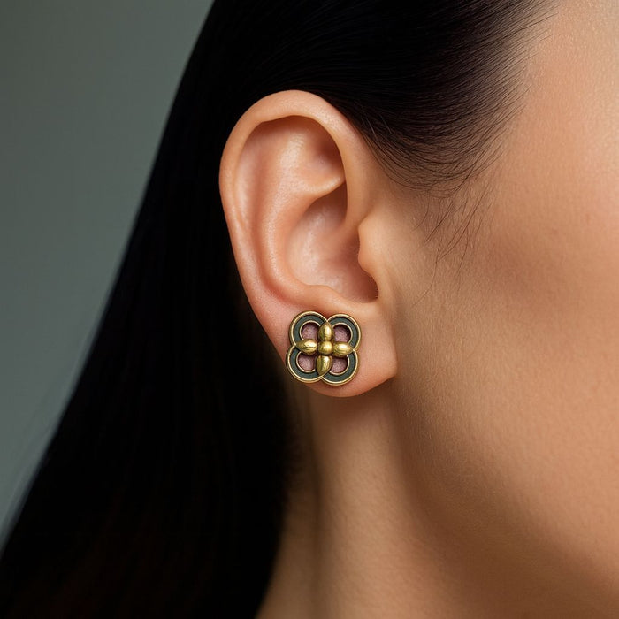 Minđuše Cvetni Ornament - Srebro i Zlatni Tonovi