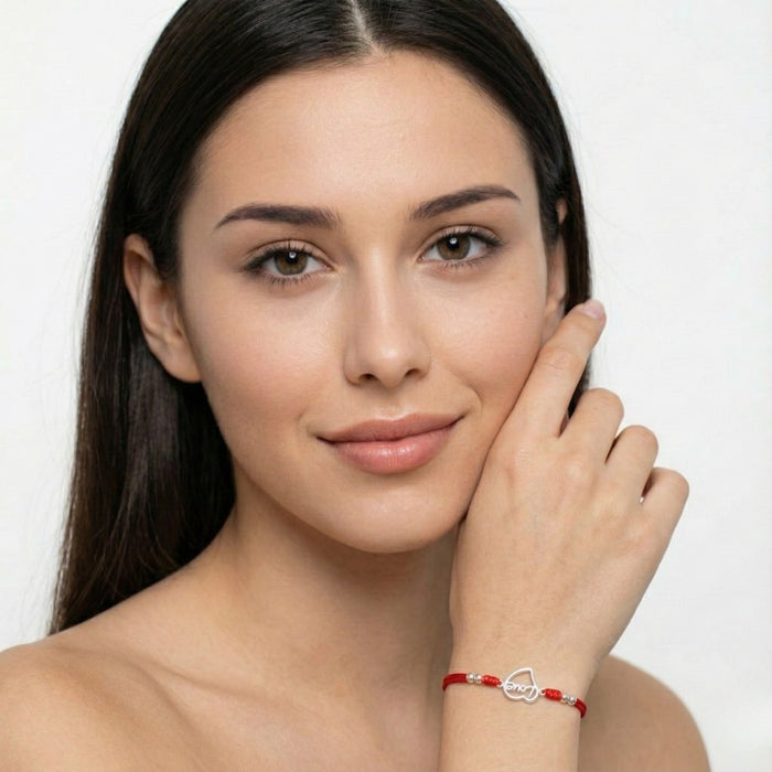 Narukvica Crveni Konac LOVE Srce - Srebro 925