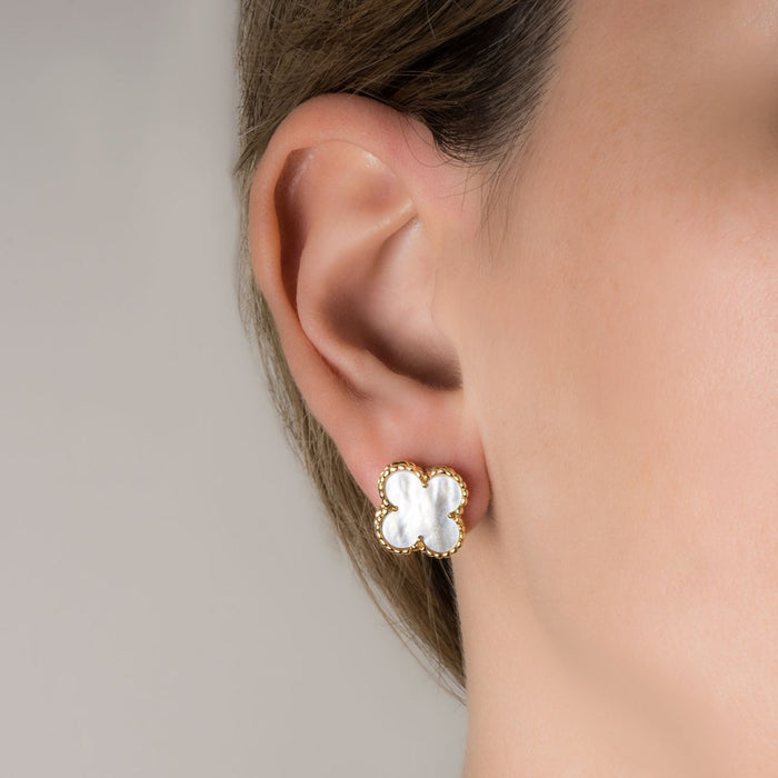 Minđuše Detelina Bele - Van Cleef Rose Gold Srebro 925