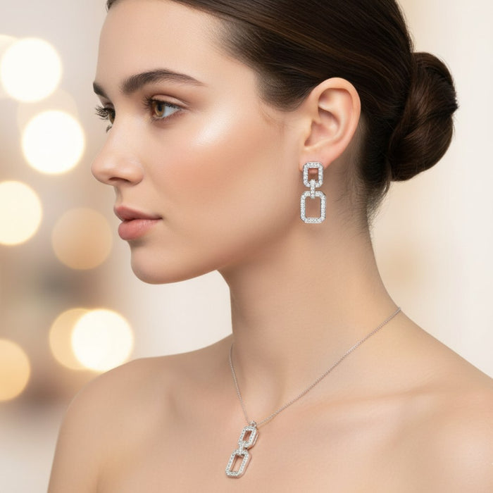 Komplet Minđuše i Privezak Geometrijski Lanac - Srebro 925