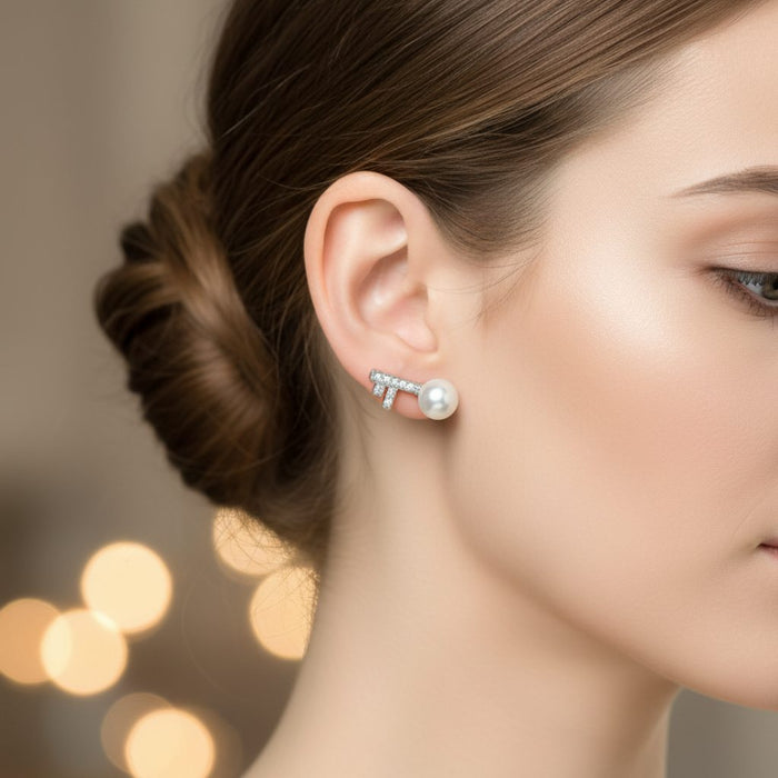 Minđuše Biser i Ključ sa Cirkonima - Srebro 925