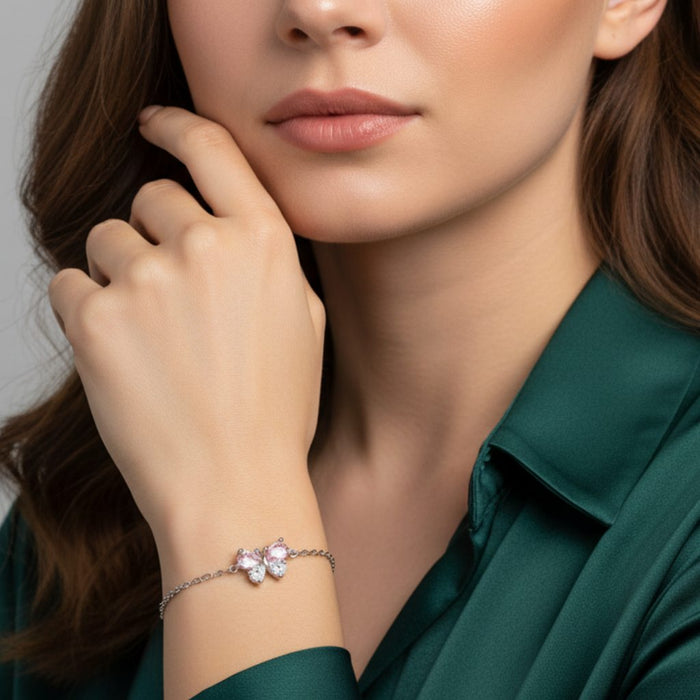 Narukvica Leptir - Srebro 925 sa Roze i Belim Cirkonima