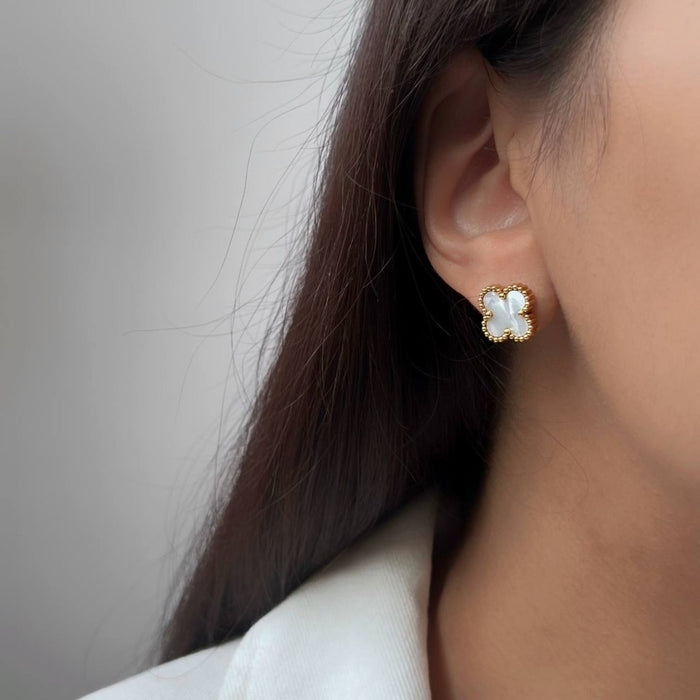 Minđuše Detelina Bele - Van Cleef Rose Gold Srebro 925