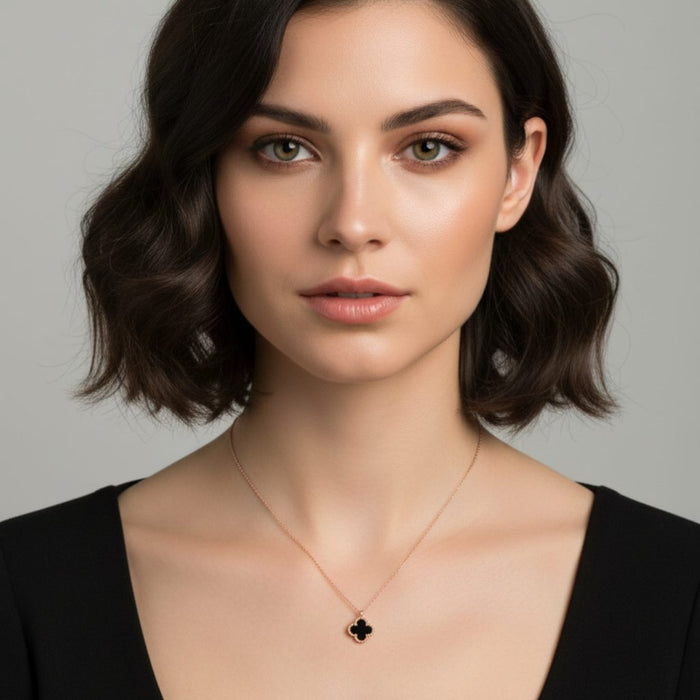 Van Cleef Ogrlica Detelina Rose Gold Crna