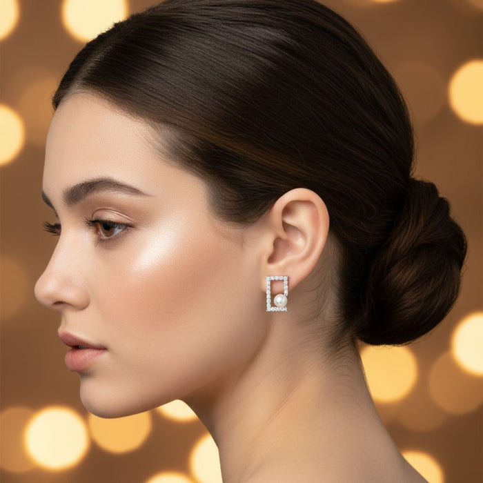 Biserne Minđuše Kvadrat sa Cirkonima - Srebro 925