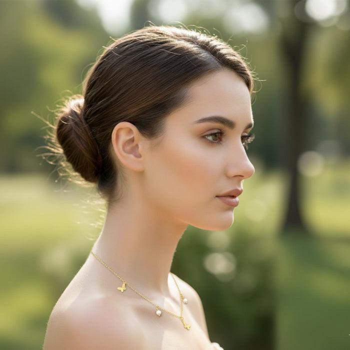 Ogrlica Leptiri i Biseri - Pozlaćeno Srebro 925