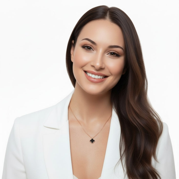 Van Cleef Ogrlica Detelina Rose Gold Crna