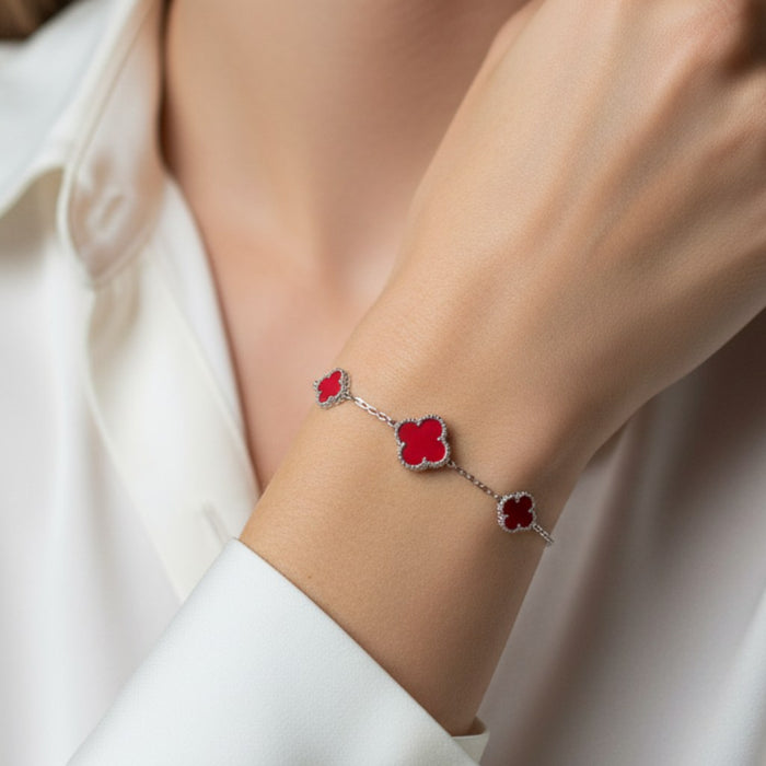 Narukvica Detelina Crvena - Van Cleef Srebro 925