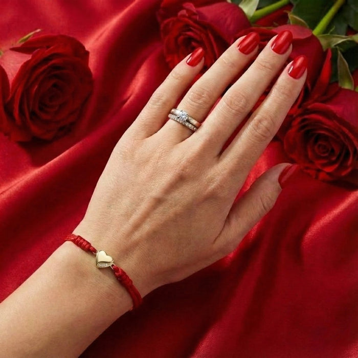 Narukvica Crveni Konac Pozlaćeno Srce sa Cirkonima - Srebro 925