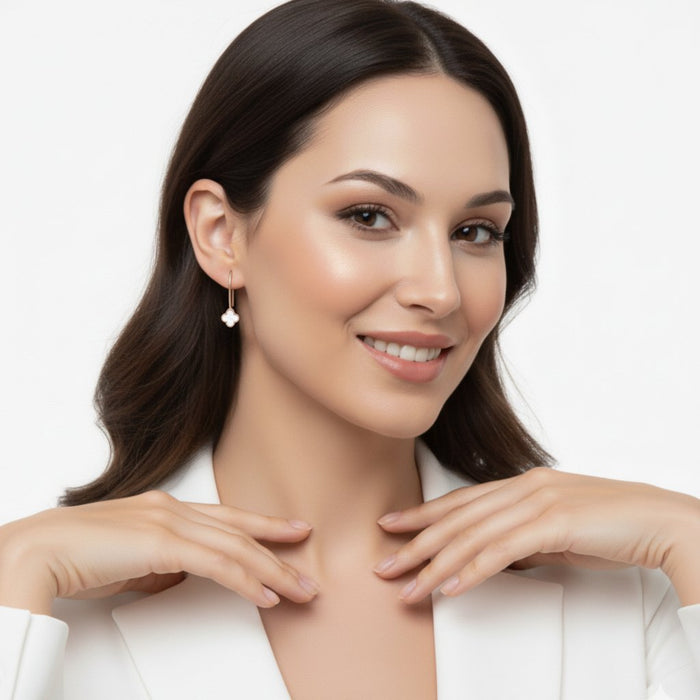 Van Cleef Minđuše Detelina Rose Gold Srebrne Bele Viseće