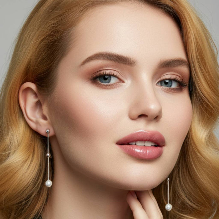 Viseće Srebrne Minđuše "Niz" sa Biserom - Srebro 925