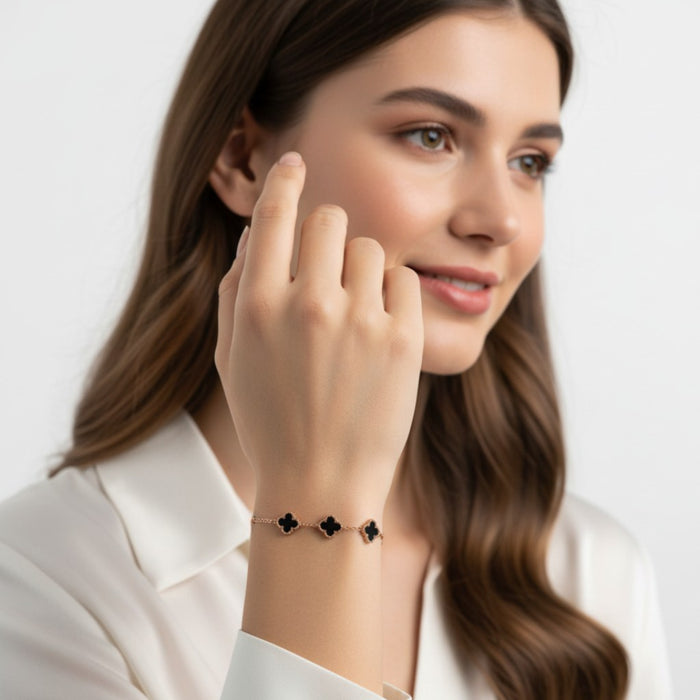 Narukvica Detelina Rose Gold - Crna Van Cleef