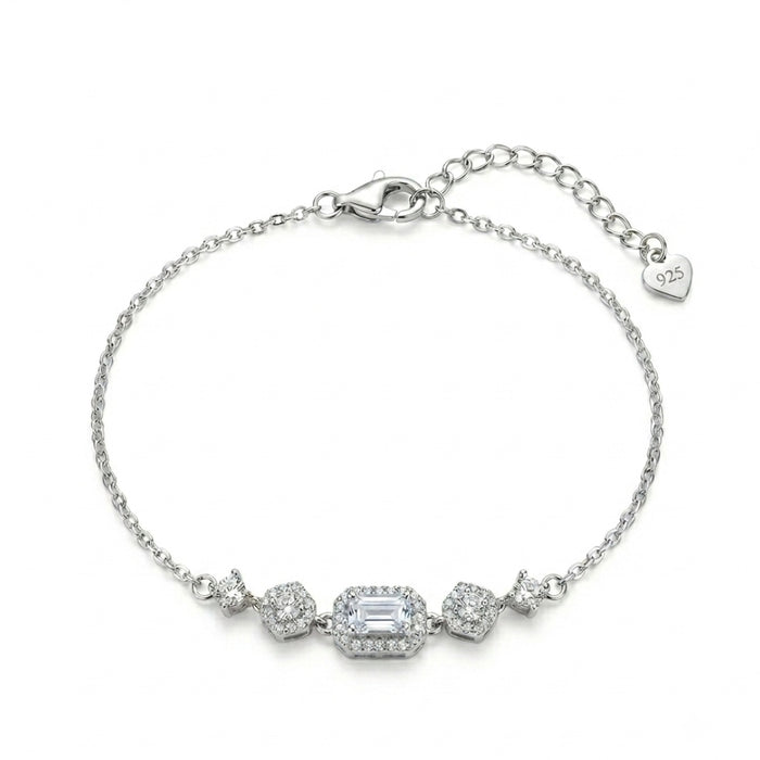 Srebrna narukvica Emerald Cut Halo - Srebro 925