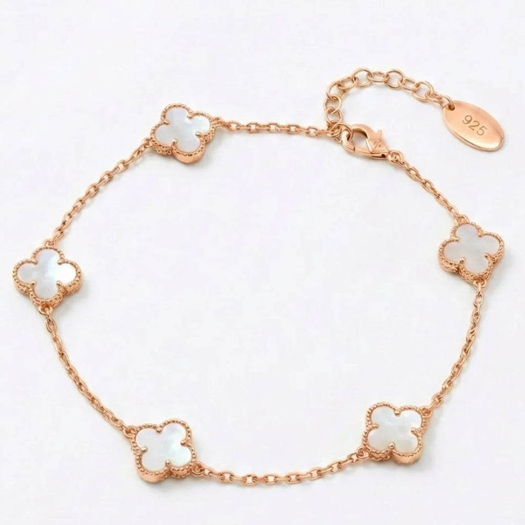 Rose Gold Narukvica sa Pet Belih Detelina - Srebro 925