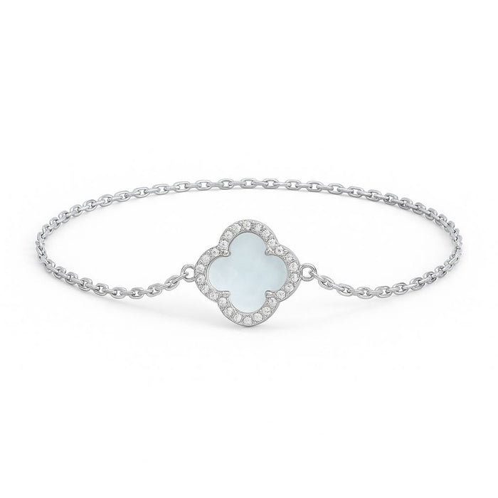 Narukvica Detelina Bela sa Cirkonima - Srebro 925