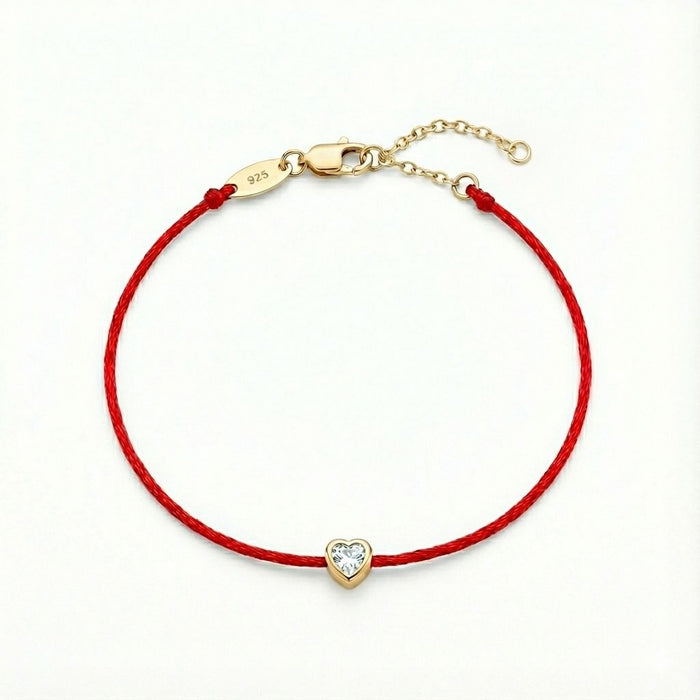 Narukvica Crveni Konac Srce - Srebro 925 (Pozlata)