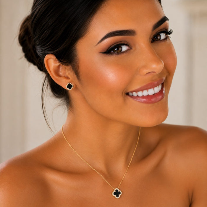 Crna ogrlica Detelina Onyx Sparkle Gold - Srebro 925