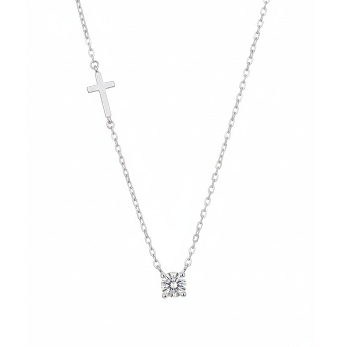 Ogrlica Krst i Cirkon - Srebro 925