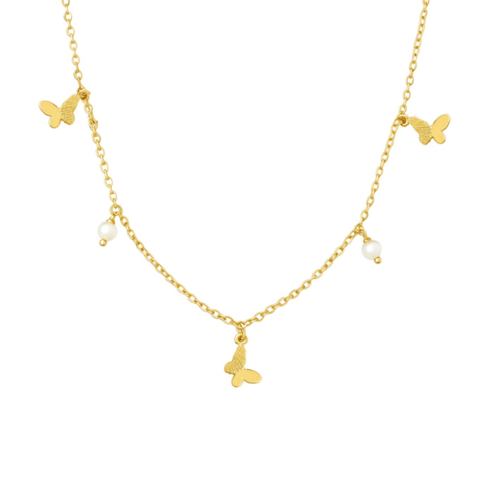 Ogrlica Leptiri i Biseri - Pozlaćeno Srebro 925