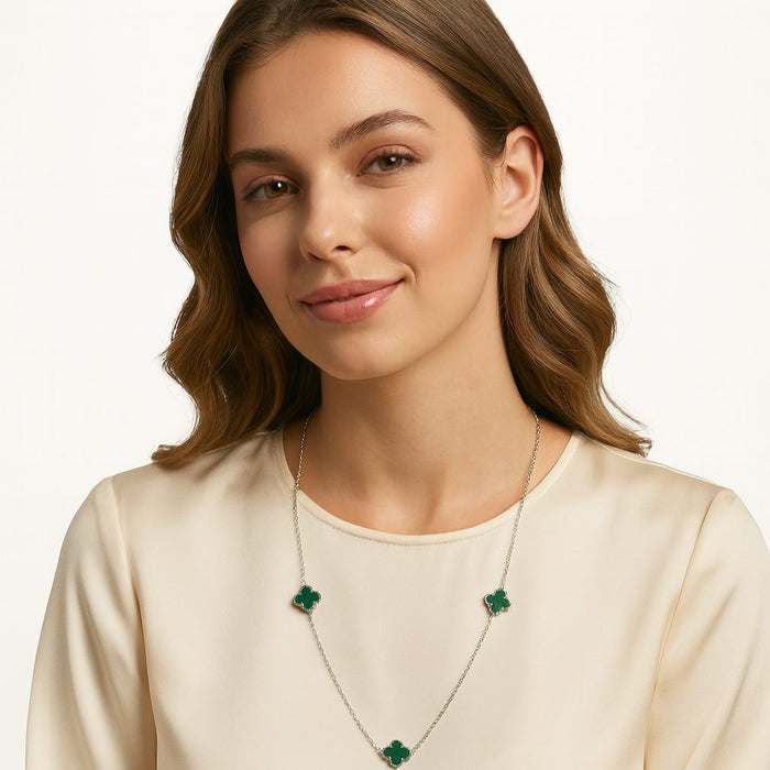 Ogrlica Detelina Duga - Srebro 925 sa Zelenim Detaljima