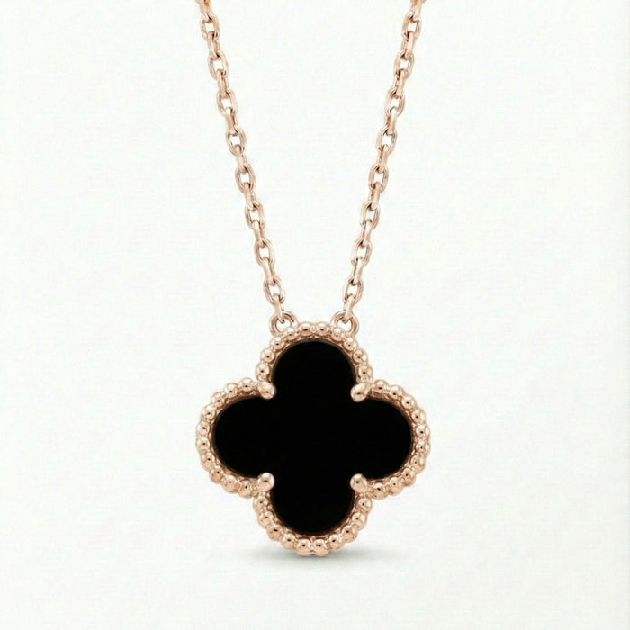 Ogrlica Detelina Crna Rose Gold - Srebro 925