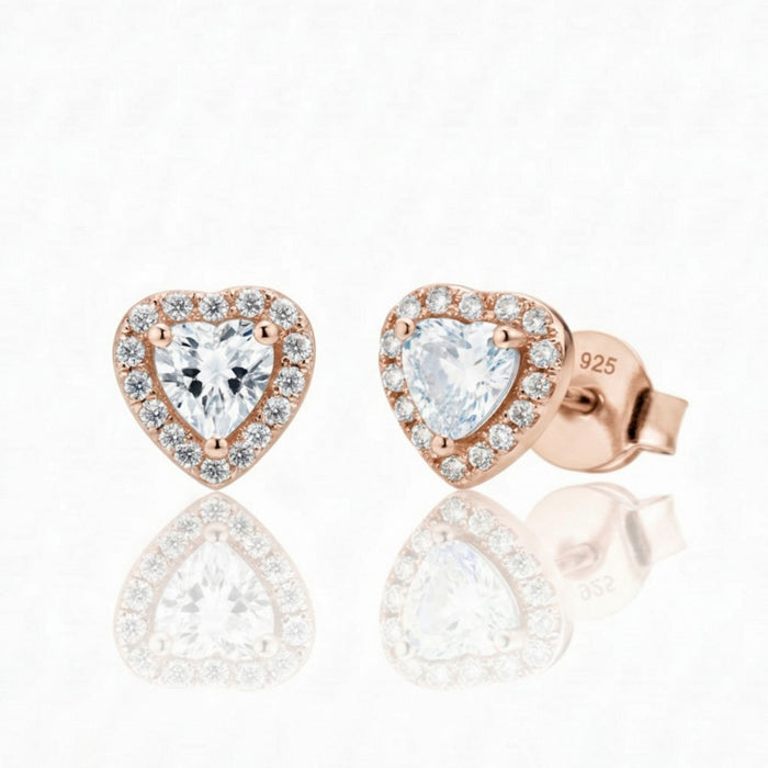 Srebrne Minđuše Srce Halo Sparkle (Rose Gold) - Srebro 925