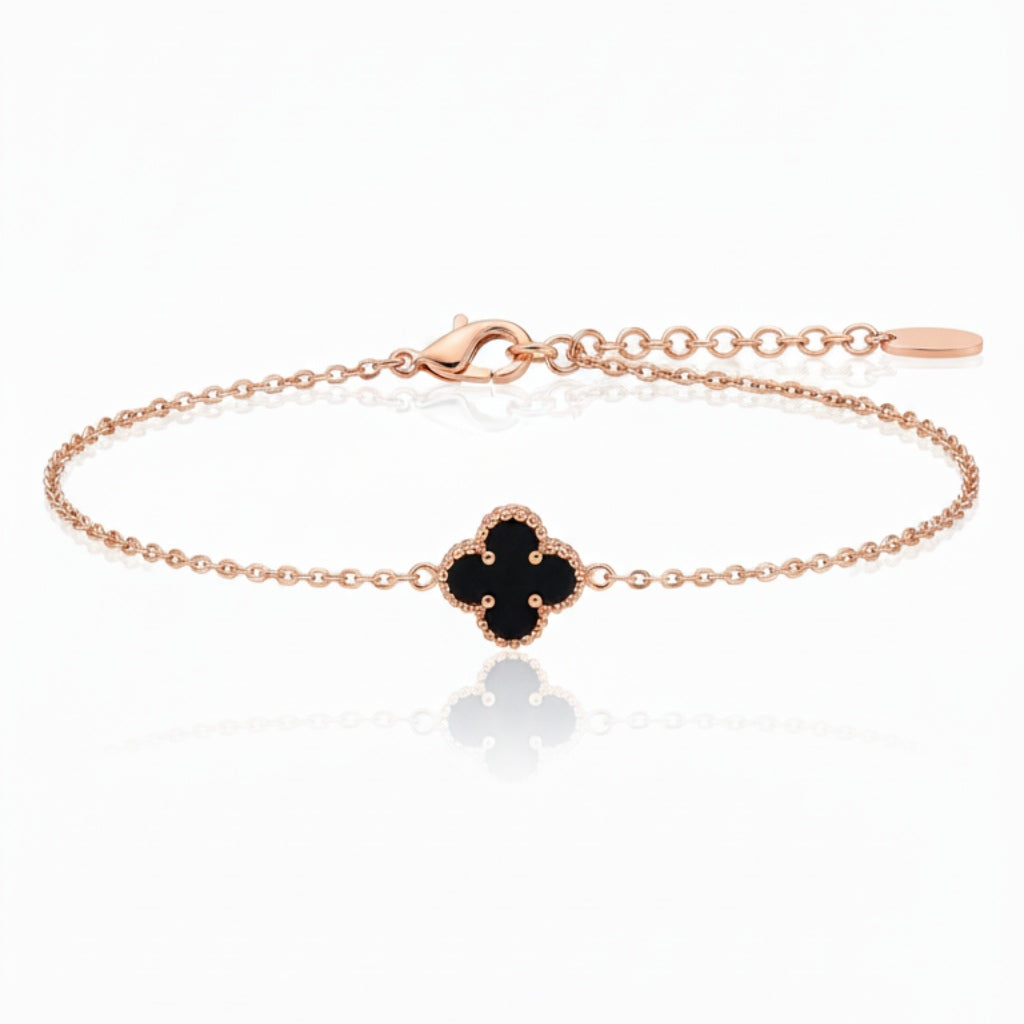 Rose Gold Narukvica Detelina Crna - Srebro 925
