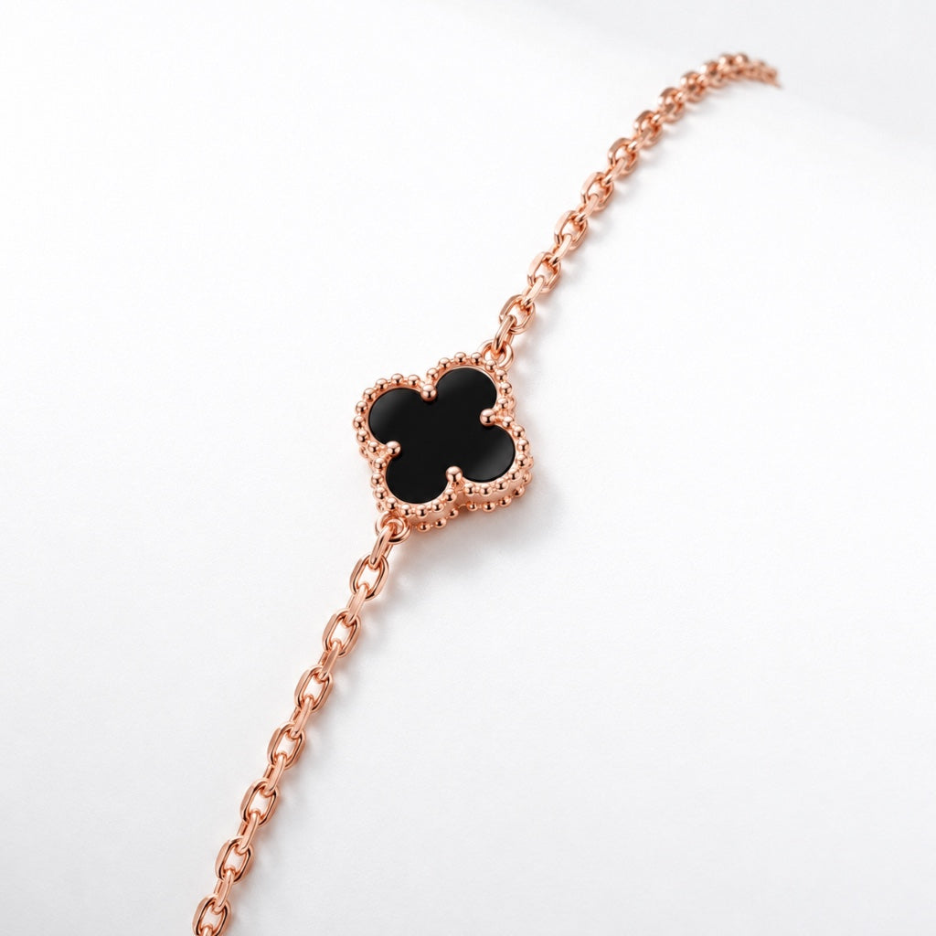 Rose Gold Narukvica Detelina Crna - Srebro 925