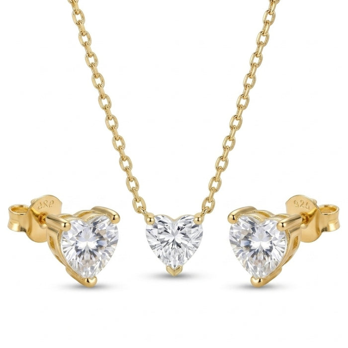 Pozlaćeni Set Diamond Heart (Ogrlica i minđuše) - Srebro 925