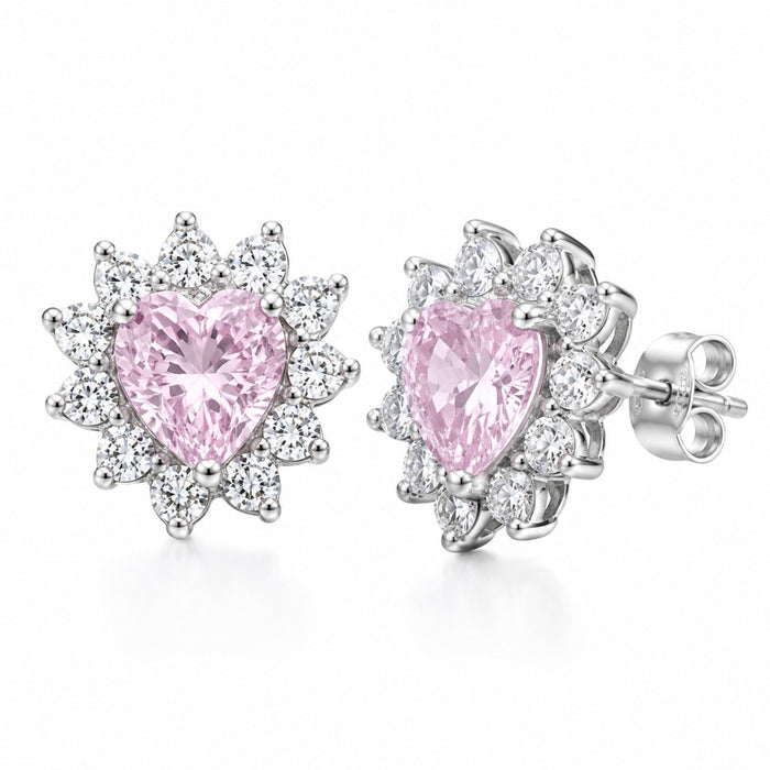 Srebrne Halo Minđuše Roze Srce - Srebro 925