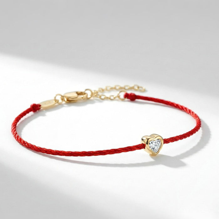 Narukvica Crveni Konac Srce - Srebro 925 (Pozlata)
